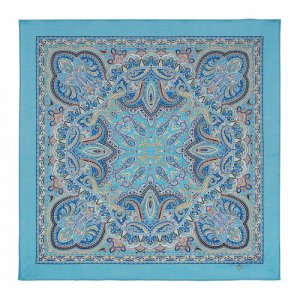 Платок ,89х89 см, бирюзовый, синий Павловопосадская платочная мануфактура. Цвет: синий/голубой