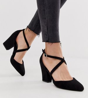 Черные туфли на каблуке с ремешками New Look-Черный Look Wide Fit
