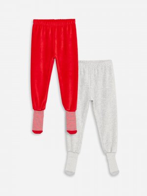 Бархатные пижамные штаны с эластичной резинкой на талии и носками для маленьких девочек, 2 предмета LCW baby, яркий красный Baby