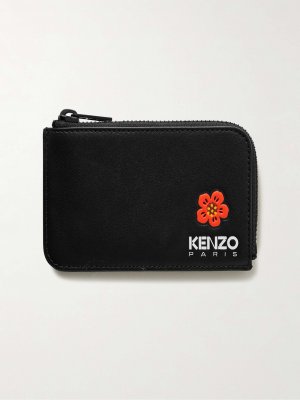 Кожаный картхолдер на молнии с тиснением логотипа KENZO, черный Kenzo