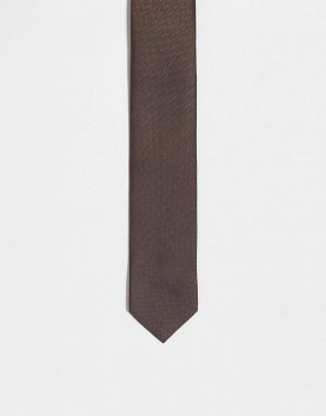 Коричневый тонкий галстук с штриховкой Noak