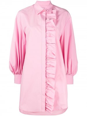 Платье-рубашка с длинными рукавами и оборками MSGM. Цвет: розовый