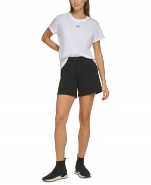 Женские спортивные шорты из хлопка с логотипом и кулиской , черный DKNY