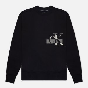 Мужская толстовка Glitched CK Logo Crew Neck Calvin Klein Jeans. Цвет: чёрный
