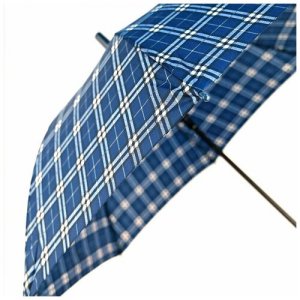 Зонт трость детский для мальчиков и девочек со свистком Цветная Клетка, серый бело-синяя полоска; зонтик детей; полуавтоматический зонт-трость Baziator. Цвет: синий/серый/белый