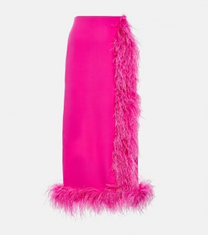 Юбка миди из шелкового кади с отделкой перьями VALENTINO, розовый Valentino