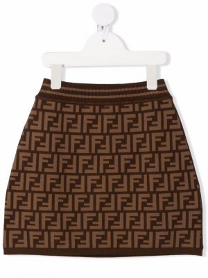 Трикотажная юбка с логотипом FF Fendi Kids. Цвет: коричневый