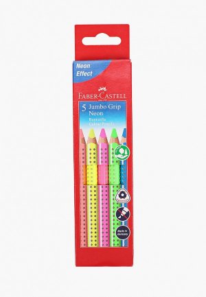 Набор карандашей Faber-Castell цветных Jumbo Grip Neon, 5 цветов неон, трехгранные, утолщенные. Цвет: разноцветный