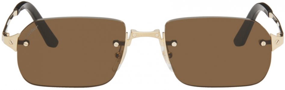 Золотые прямоугольные солнцезащитные очки , цвет Gold/Gold/Brown Cartier