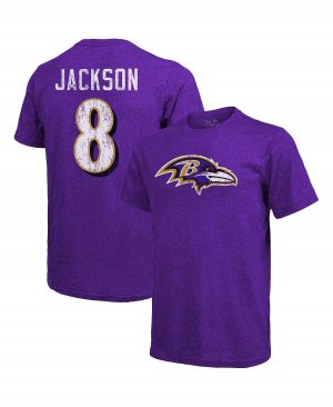 Мужская футболка lamar jackson purple baltimore ravens tri-blend с именем и номером , фиолетовый Majestic