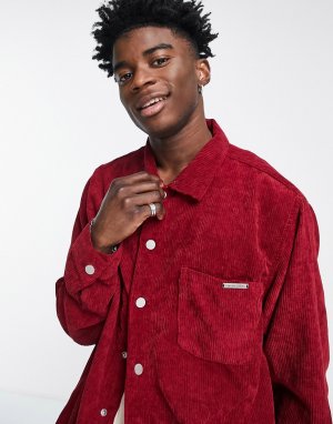 Вельветовая oversized-рубашка бордового цвета от комплекта -Красный Liquor N Poker