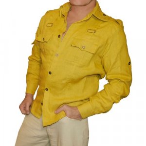 Рубашка льняная Safari, модель 305, размер L SAFARI. Цвет: желтый