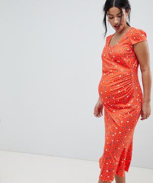 Платье миди для кормящих мам с принтом в горошек -Мульти & You