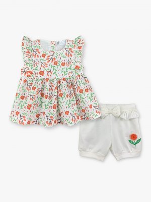 Комплект из 2 предметов: блузка и шорты для девочки без рукавов с круглым вырезом LUGGİ BABY, апельсин Baby