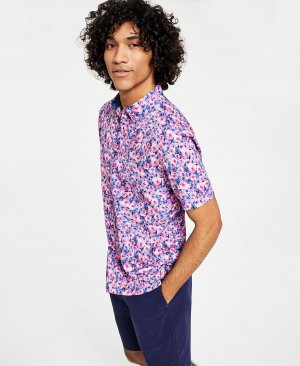 Мужская облегающая рубашка на пуговицах с короткими рукавами и цветочным принтом Society of Threads