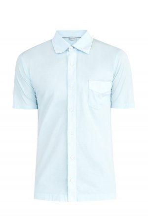 Однотонная рубашка в классическом стиле из хлопкового джерси CORTIGIANI. Цвет: голубой