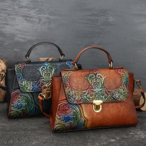 Женские сумки из натуральной кожи, винтажные с цветочным тиснением, роскошный дизайн, через плечо, на плечо GZW Baellerry