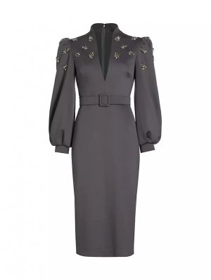Платье-пальто с поясом и брошью , серый Badgley Mischka