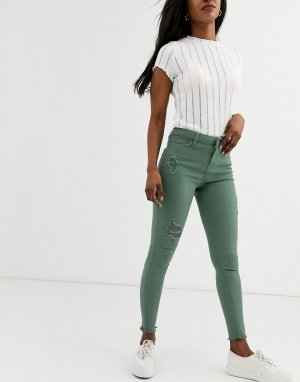 Рваные джинсы скинни -Зеленый Urban Bliss