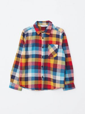 Габардиновая рубашка в клетку с длинными рукавами для мальчика , красный плед LCW Kids