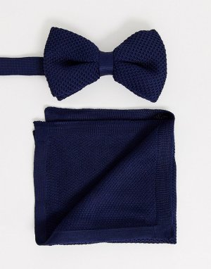 Темно-синий трикотажный галстук-бабочка и платок для нагрудного кармана ASOS DESIGN