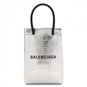 Кожаный чехол Shopping для телефона Balenciaga. Цвет: серебряный