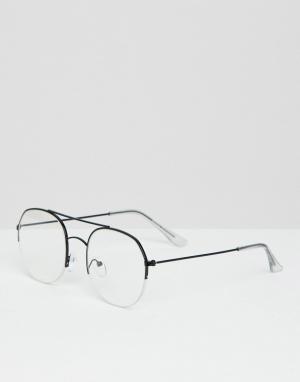 Черные очки-авиаторы с прозрачными стеклами Bershka. Цвет: черный