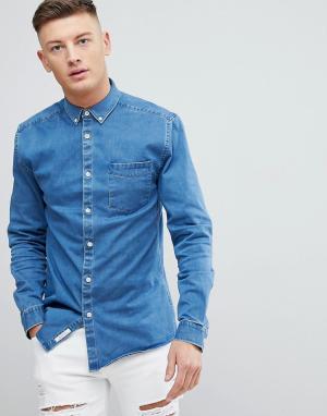 Обтягивающая джинсовая рубашка River Island. Цвет: синий