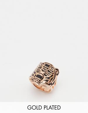 Кольцо с покрытием из розового золота и подвеской в виде льва Kenzo. Цвет: розовое золото