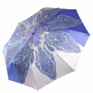 Смарт-зонт , автомат, 3 сложения, купол 103 см, 8 спиц, система «антиветер», чехол в комплекте, подарочной упаковке, для женщин, синий FABRETTI. Цвет: синий