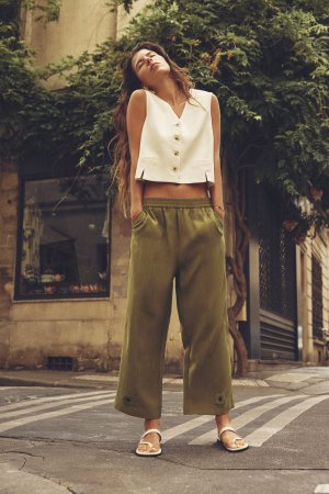 Зауженные брюки с принтом Zara, оливково-зеленый ZARA