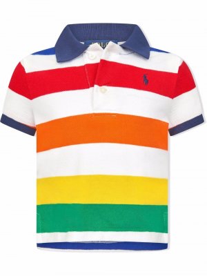 Полосатая рубашка поло с логотипом Polo Pony Ralph Lauren Kids. Цвет: белый