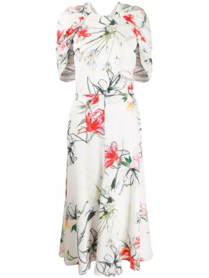 Платье с цветочным принтом и сборками Alexander McQueen. Цвет: белый