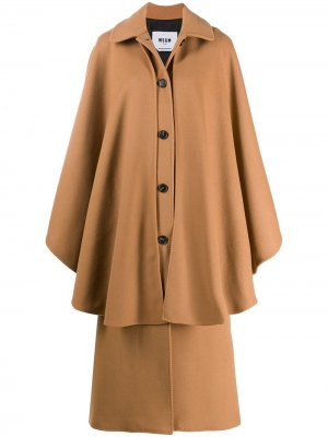 Длинное пальто с драпировкой MSGM. Цвет: коричневый
