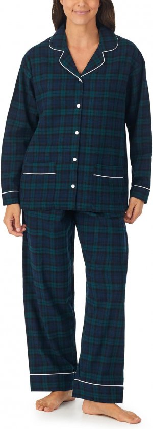 Классический фланелевой пижамный комплект с воротником-стойкой Lanz of Salzburg, цвет Blue Green Watch Plaid Salzburg