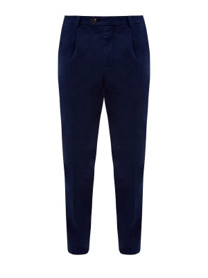 Однотонные брюки из хлопкового габардина и кашемира BRUNELLO CUCINELLI. Цвет: синий