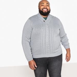 Пуловер большого размера с шалевым воротником из плотного трикотажа CASTALUNA FOR MEN. Цвет: серый меланж