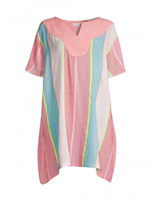 Контрастное мини-платье-кафтан с нагрудным воротником , разноцветный Pitusa