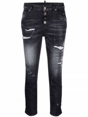 Укороченные джинсы с эффектом потертости Dsquared2. Цвет: черный