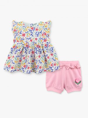Комплект из 2 предметов: блузка и шорты для девочки без рукавов с круглым вырезом LUGGİ BABY, фуксия Baby