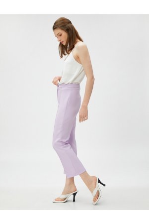 Укороченные брюки в рубчик с высокой талией, фиолетовый Koton