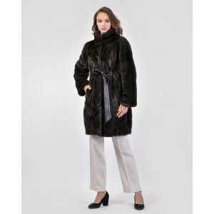 Пальто , норка, силуэт свободный, пояс/ремень, размер 40, коричневый Manakas Frankfurt. Цвет: коричневый