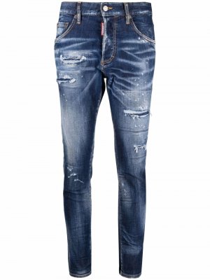Укороченные джинсы с эффектом разбрызганной краски Dsquared2. Цвет: синий