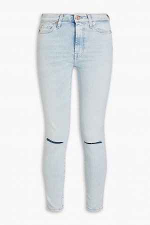 Укороченные потертые джинсы скинни с высокой посадкой , легкий деним 7 For All Mankind
