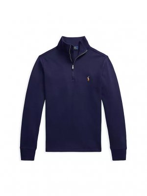 Хлопковый пуловер интерлок с молнией в четверть для маленьких мальчиков , синий Polo Ralph Lauren