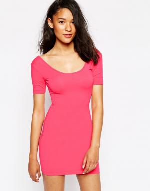 Облегающее платье с короткими рукавами и глубоким вырезом American App Apparel. Цвет: насыщенный розовый