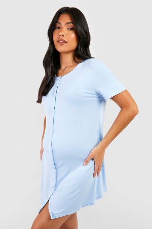 Трикотажная ночная рубашка из персикового джерси для беременных , синий Boohoo