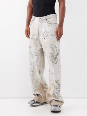 Органические широкие джинсы с принтом граффити , белый Balenciaga