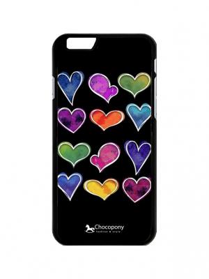 Чехол для iPhone 6/6s  Цветные сердца Арт. Black6-109 Chocopony. Цвет: черный