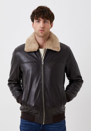 Куртка кожаная утепленная Urban Fashion for Men. Цвет: коричневый